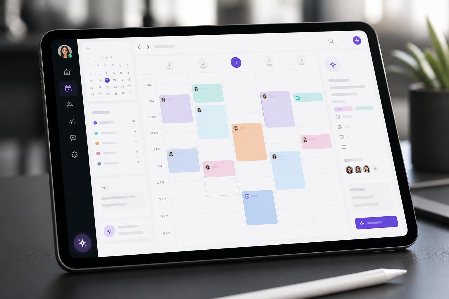 An AI-powered CRM dashboard showing effective Appointment Scheduling Software features for a service business.