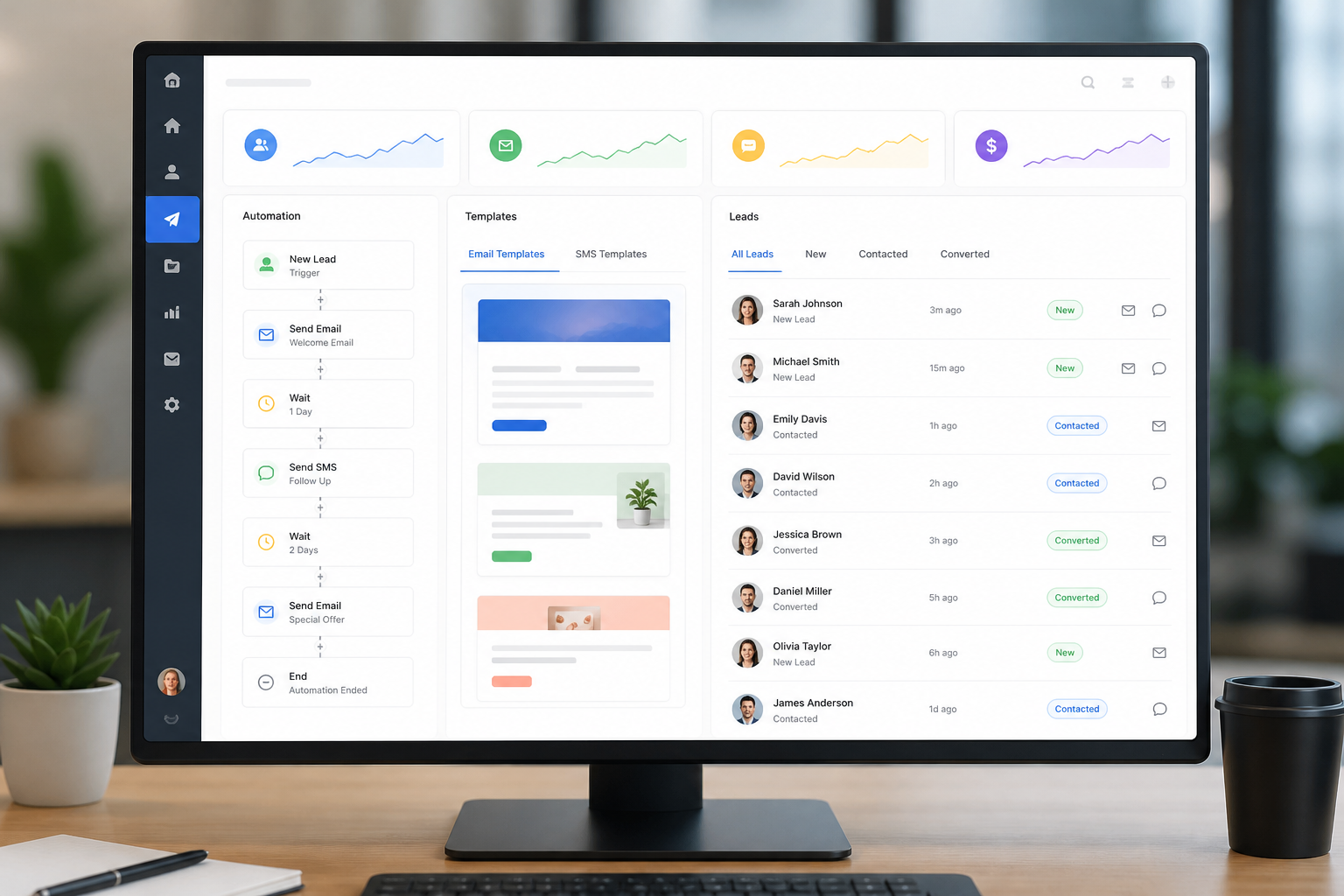 Dashboard view of an AI-powered CRM managing Automated Follow Up Campaigns for service businesses.
